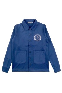 網上下單訂購藍色長袖外套  印花LOGO  100%polyester  啪鈕  恤衫外套  公主領 J1040